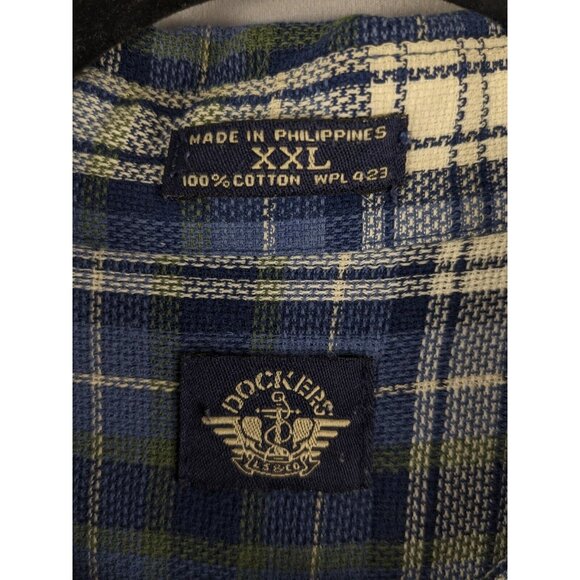 Dockers Long Sleeve Cotton Flannel Blue Plaid Shirt XXL Button Down Heavyweight - Picture 5 of 8